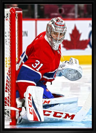 Carey Price Unsigned 20" x 29" Framed Canvas Action "Protecting the Net" 22" x 31"